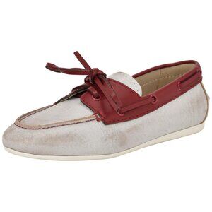 Nine West Size 10M Yacht Boat Loafers Red/White Leather Slip-On Bow Detail Shoes